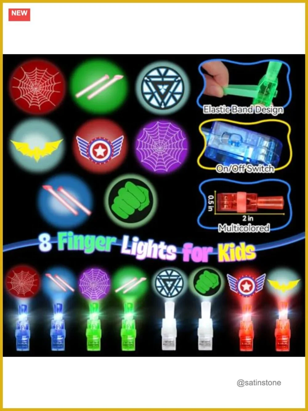 8 Pack Superhero Costume Capes with Masks and LED Finger Lights for Boys Girls